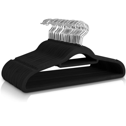 ANQI Non-Slip Velvet Hangers in Black with Tie Bar