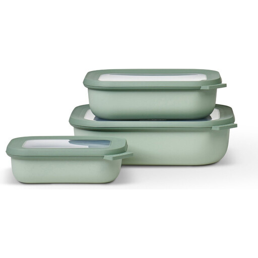 Mepal Cirqula Rectangular Multi Bowl Set - 500 ml, 1000 ml, 2000 ml, Nordic Sage