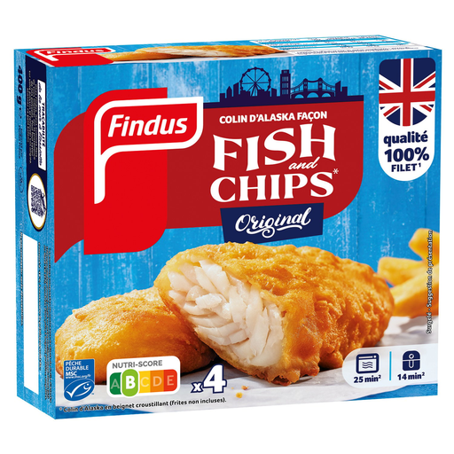 Findus Fish & Chips Style MSC, four 100 g breaded Alaskan pollock fillets