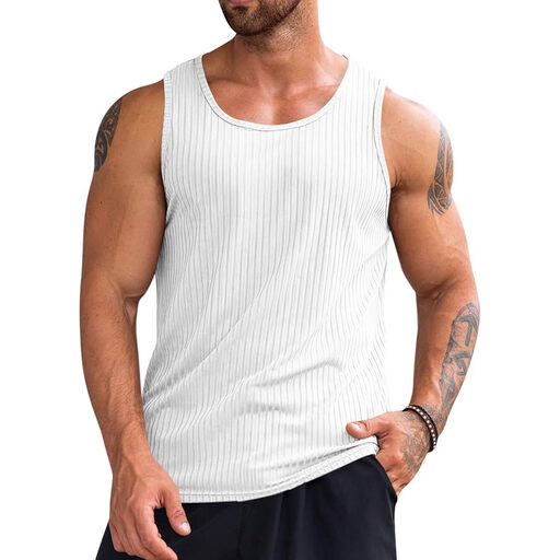 Men's Ribbed Tank Top Knit Sleeveless Workout T Shirt MUSCLE Gym Fitness Tee (white， S)