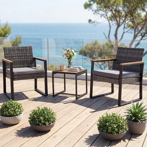 Costway 3-Piece PE Wicker Patio Set with Soft Cushion