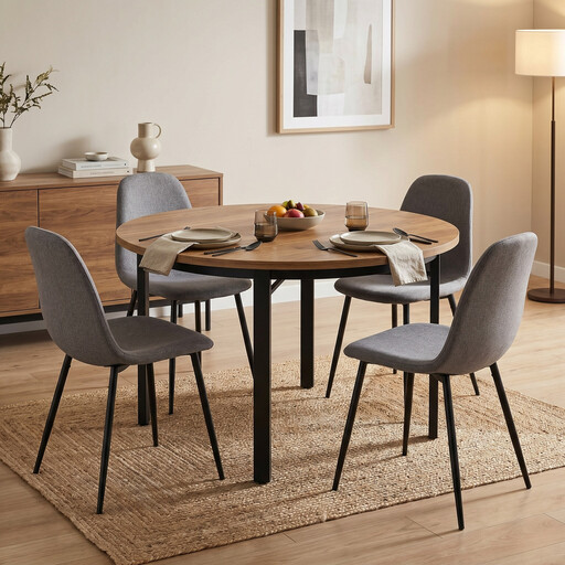 Round Dining Table for 4-6 People， 118.5cm Kitchen Furniture Dining Room Table with Solid Metal Legs， Circle Dining Table for Dining Room， Kitchen (Chairs not included)