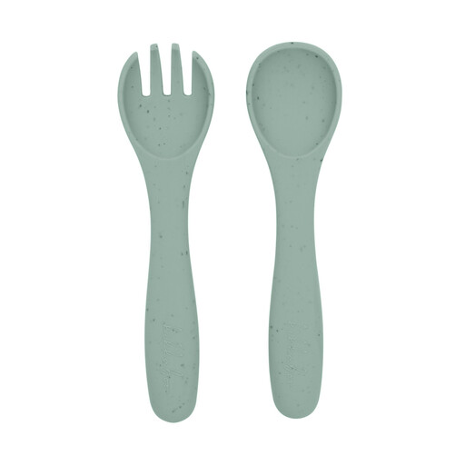 Kikka boo Fork and Spoon Set Platinum Silicone Sage