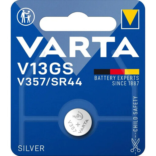 VARTA Electronics, Retail Blister (1-Pack) Batterie Silver Oxide, Knopfzelle, V13GS, SR44, 1.55V
