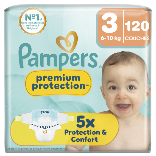 Pampers Premium Protection Nappies Size 3, 6-10 kg, 120 Baby Nappies