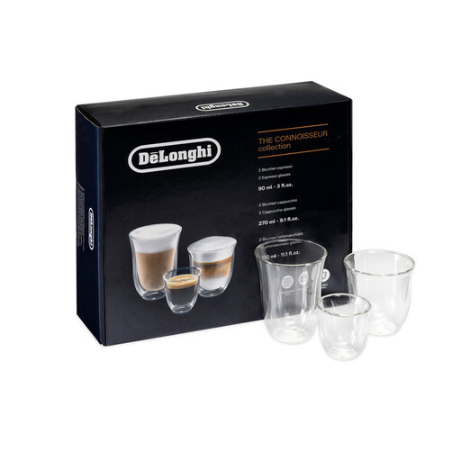 De'Longhi Fancy Collection DLSC302 Thermoglass Set Clear - For Coffee and Tea, Heat Resistant