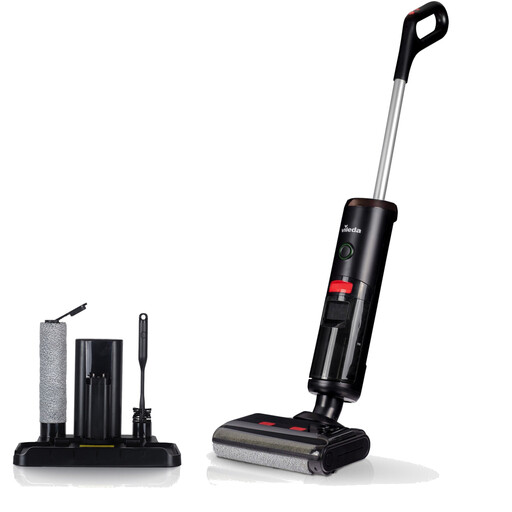 Vileda PureClean S5 Plus Cordless Wet & Dry Vacuum Cleaner - 220W, 4000mAh Battery, Self-Cleaning, Black/Red