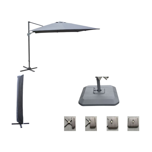 PROLOISIRS Parasol Deporté Orientable NH 3×3 KIT COMPLET - Grey