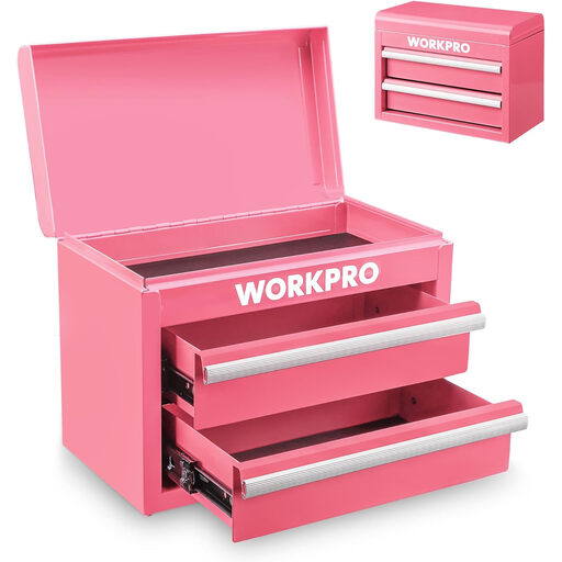 WORKPRO Metal Drawer Box with 2 Drawers & Top Storage Space Pink