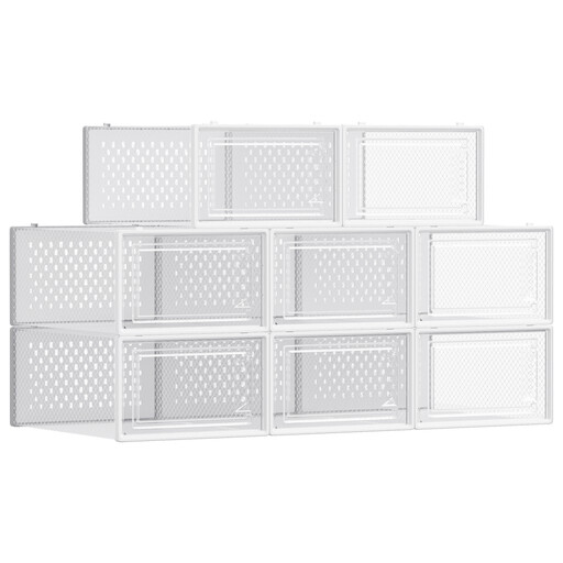 Ochama x SONGMICS 18-Pack Stackable Shoe Storage Boxes for Trainers, Transparent/Grey, 33.3 x 23.1 x 14.3cm