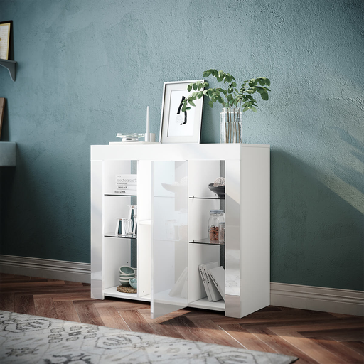 SONNI Sideboard Hochglanz mit 12-farbiger LED-Beleuchtung