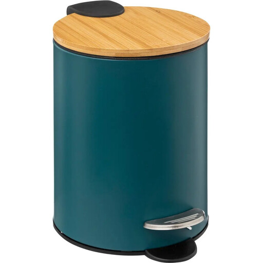 5five Metal and Bamboo Pedal Bin - Petrol Blue, 3 L