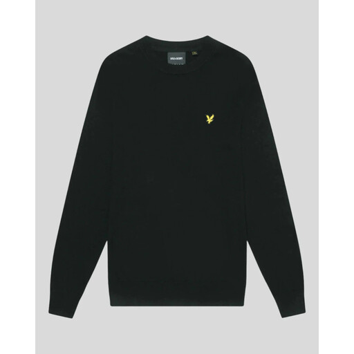Lyle & Scott Cotton Merino Crew Neck Jumper in Jet Black