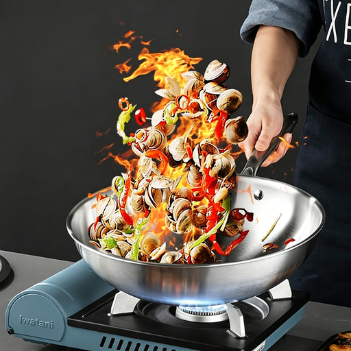 Maxcook Tri-Ply 304 28 cm wok with glass lid