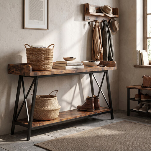 Konsolentisch hinter der Couch, 180 cm extra lang, rustikaler Sofatisch im Industrial-Stil