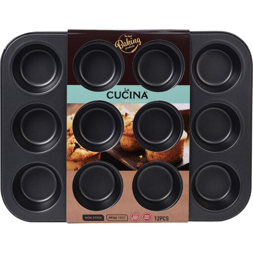 La Cucina Muffin Pan - Black, 35 x 26.5 x 3.5 cm, 12 Muffins