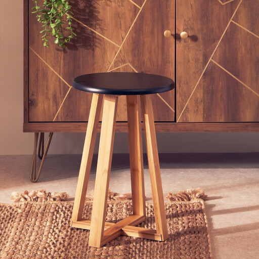Premier Housewares Stylish round bamboo stool in black and natural