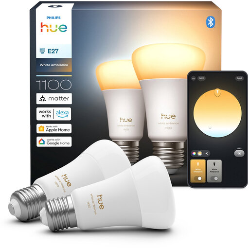 Philips Hue Smart LED A67 Bulb, Warm to Cool White Light, E27 Base, 2-Pack