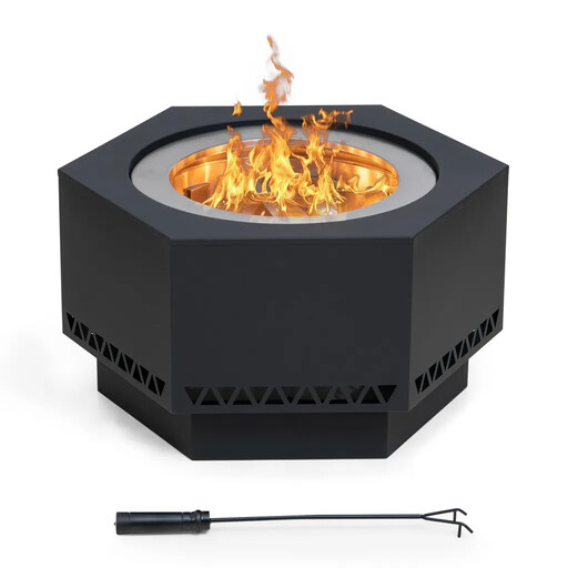 SUNJOY AMIATA 66x57x38 cm Lawrence Hexagonal, Smokeless Wood-burning Fire Pit