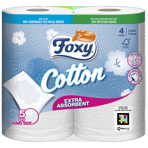 Foxy Cotton Toilet Roll 4 Rolls 5Ply