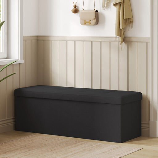 JOYFURNOS Ink Black Long Foldable Storage Ottoman