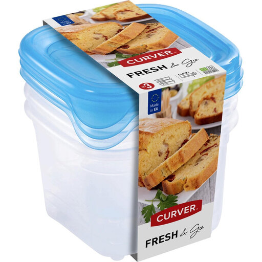 Curver Fresh & Go Food Storage Containers with Lid - Square - 3x0.45L