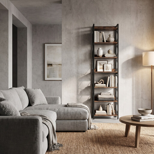 7-Tier Corner Shelf， 200cm Narrow Bookshelf Corner Bookcase