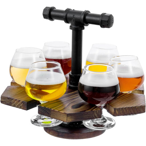 MyGift Solid Wood Serving Beer Whiskey Flight Set Tray