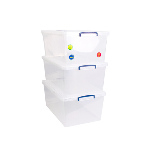 Really Useful Nestable Plastic Storage Box 62 Litre Clear (Pack of 3)