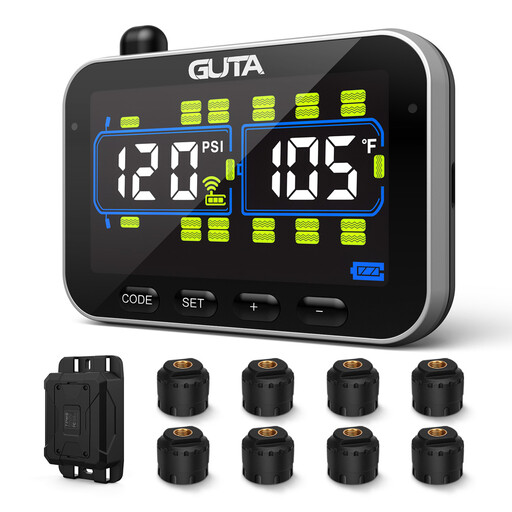 GUTA RV/Trailer Tyre Pressure Monitoring System with 8 Sensors