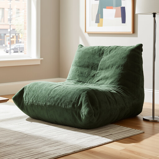 URBAN MEUBLE Luxury Silver Thread Chenille Bean Bag Lazy Sofa Green