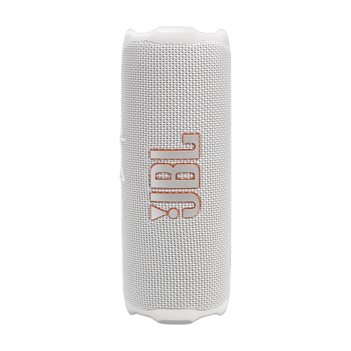 White JBL Flip 7 portable Bluetooth speaker