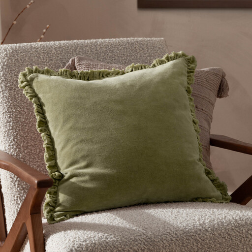 Yard Cushion Bertie Washed Cotton Velvet Square Sage 45x45cm