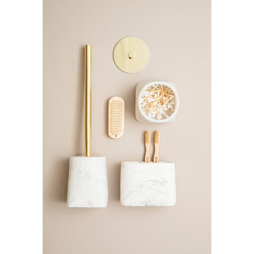 Maison by Premier Marble Pattern Toilet Brush, Gold Handle Toilet Brush With Polyresin Holder, Luxurious Toilet Brush Set