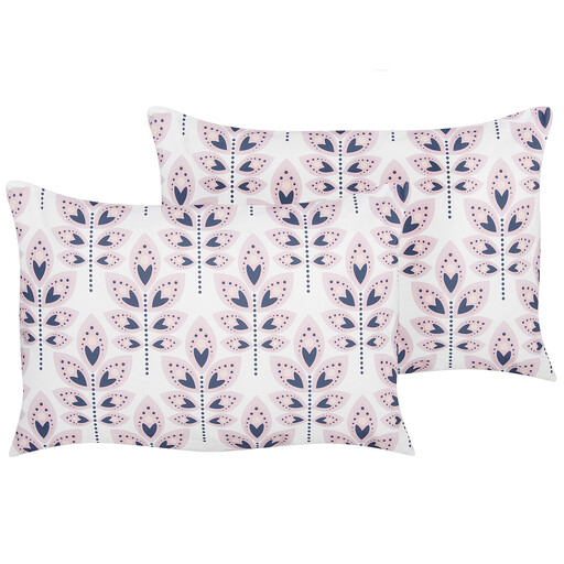Beliani Set of 2 Outdoor Cushions Leaf Motif 40 x 60 cm Off-White TORRETTA