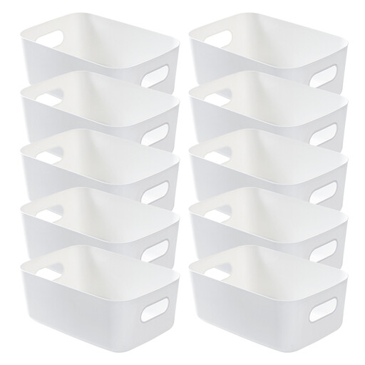 Vilscijon Lidded Desktop Storage Box, Multi-functional Organizer Bin - Pack of 10