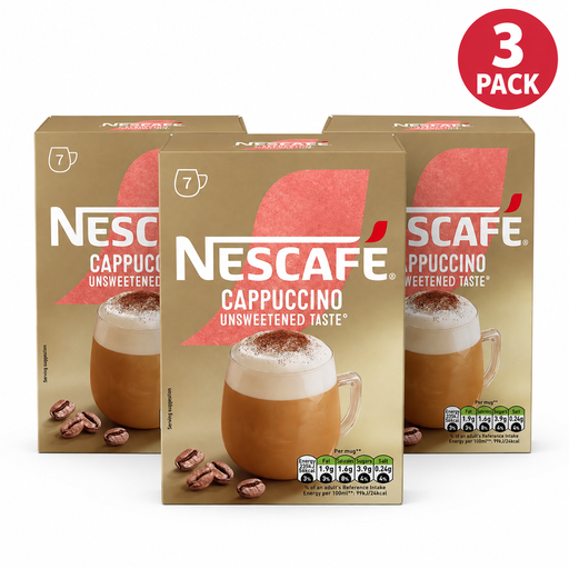 NESCAFE Cappuccino Unsweetened Instant Coffee 7 Sachets 99.4g 3 Packs