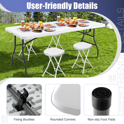 Costway 180 CM Folding Plastic Dining Table with Handle