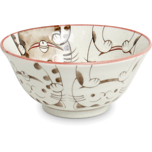 Japanese Ceramic Serving Bowl with Three Cats Design