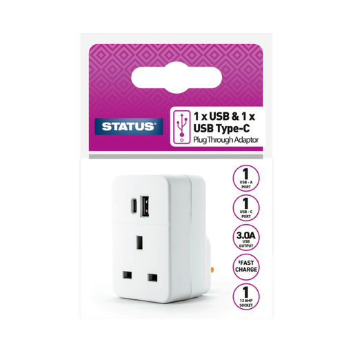 Status USB-C & USB-A Plug Through Adaptor 15.5W White