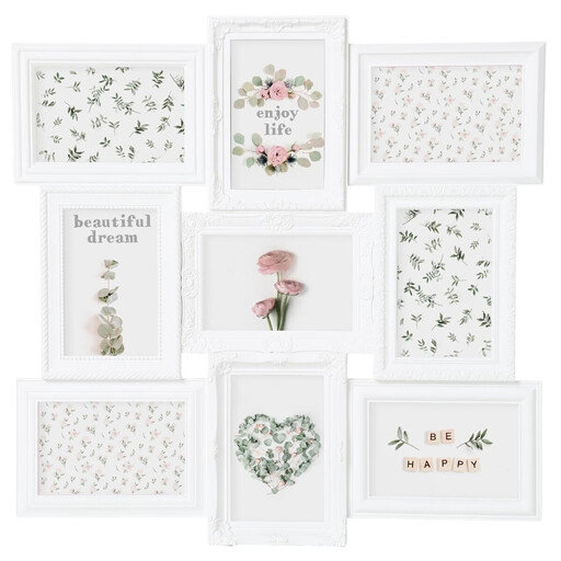 Atmosphera Suzy Photo Montage Frame - 9 Photos, White, 50 x 50 cm