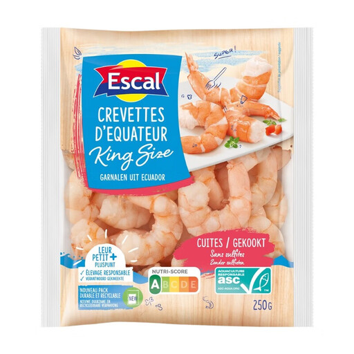 Queues de Crevettes Cuites Jumbo Escal, Certifiées ASC, 250g