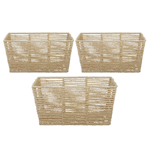 3 Pack Stylish Woven Paper and Metal Frame Storage Boxes