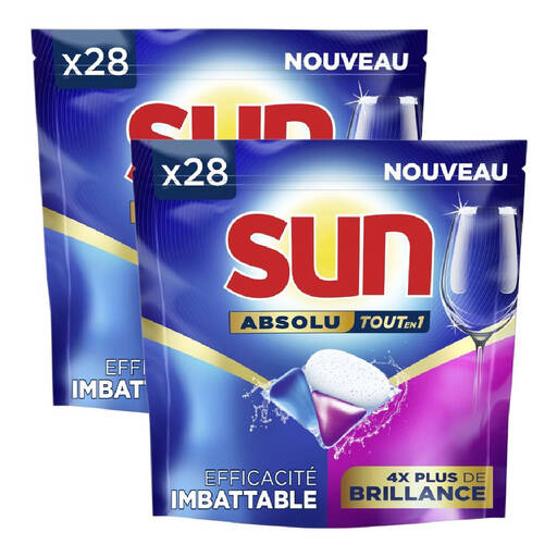 SUN Brilliance All-in-1 Absolute 洗碗机清洁胶囊，亮洁配方，2 盒装，每盒 28 颗