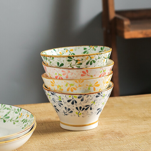KAWASIMAYA Japanese Style Ceramic 5inch Hat Bowl, Seasons Theme,4 Styles Assorted