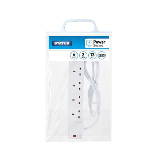 STATUS Extension Lead 6 Sockets 13Amp 2 Metres - White