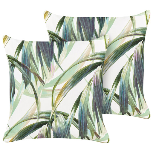 BelianiSet of 2 Outdoor Cushions Leaf Pattern 45 x 45 cm Green and White CALDERINA
