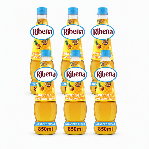 Ribena Pineapple and Passion Fruit No Added Sugar Squash, six 850ml bottles