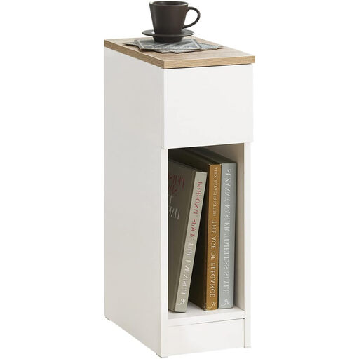SoBuy Slim Bedside Table Bedside Cabinet Narrow Side Table Nightstand with Drawer and Shelf for Bedroom Living Room White W20 x D35 x H60cm