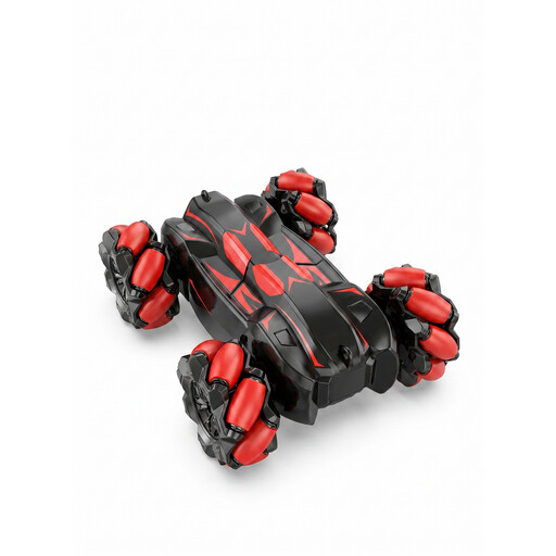 2.4G RC Stunt Car with 360° Drift Mecanum Wheels for kids aged 6+ in red.